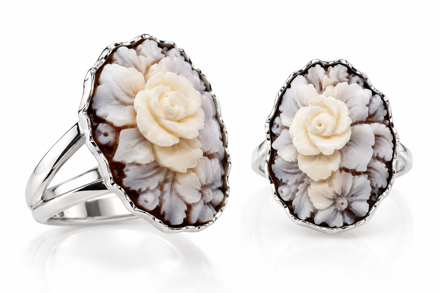 ANELLO IN ARGENTO CON CAMMEO IN CONCHIGLIA SARDONICA CON ROSA INCISA 2 ANELLO IN ARGENTO CON CAMMEO IN CONCHIGLIA SARDONICA CON ROSA INCISA - immagine 2