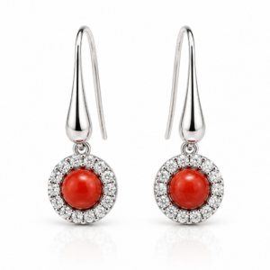 Orecchini Pendenti in Corallo Rosso e Zirconi